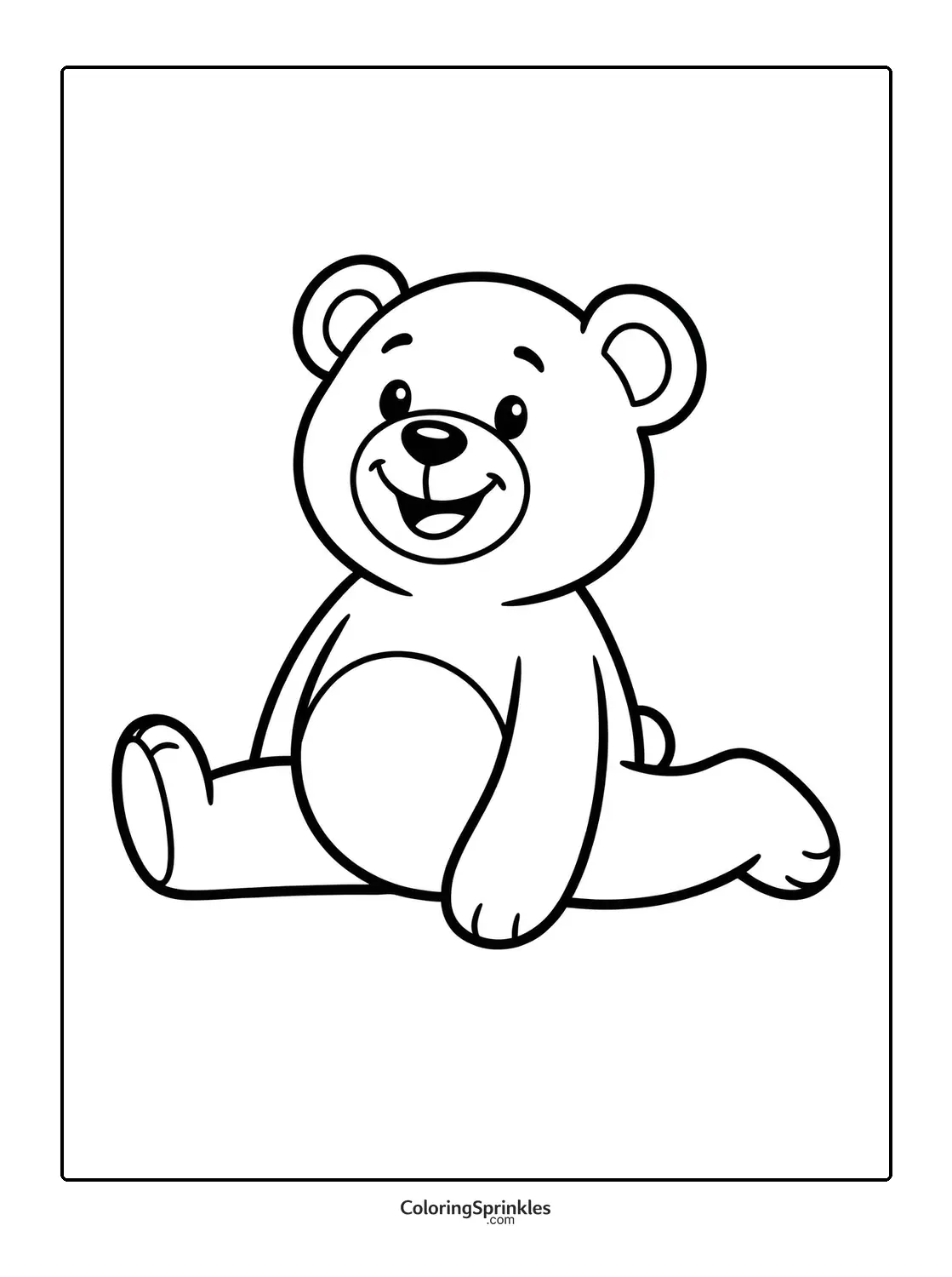 Coloring page of a cute bear sitting and smiling