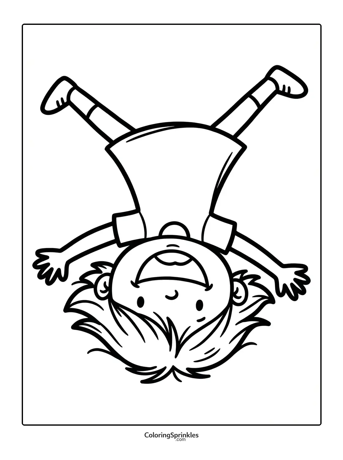 Coloring page of a kid doing a handstand and smiling