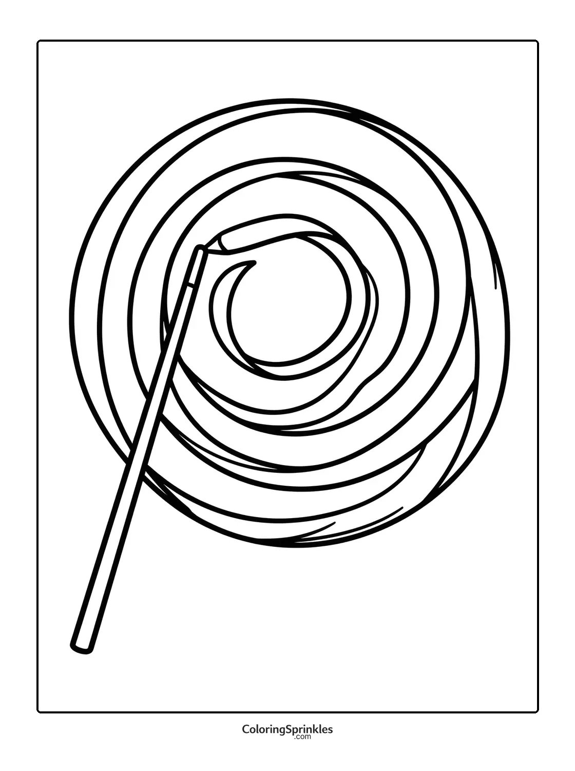 Coloring page of a swirled lollipop candy on a stick