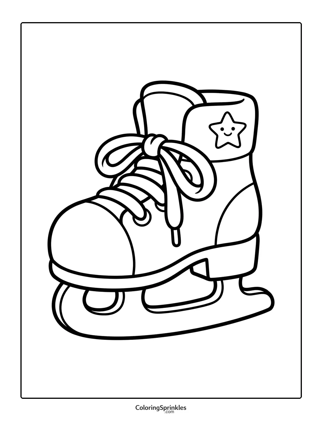 Coloring page of a single ice skate with a star and laces