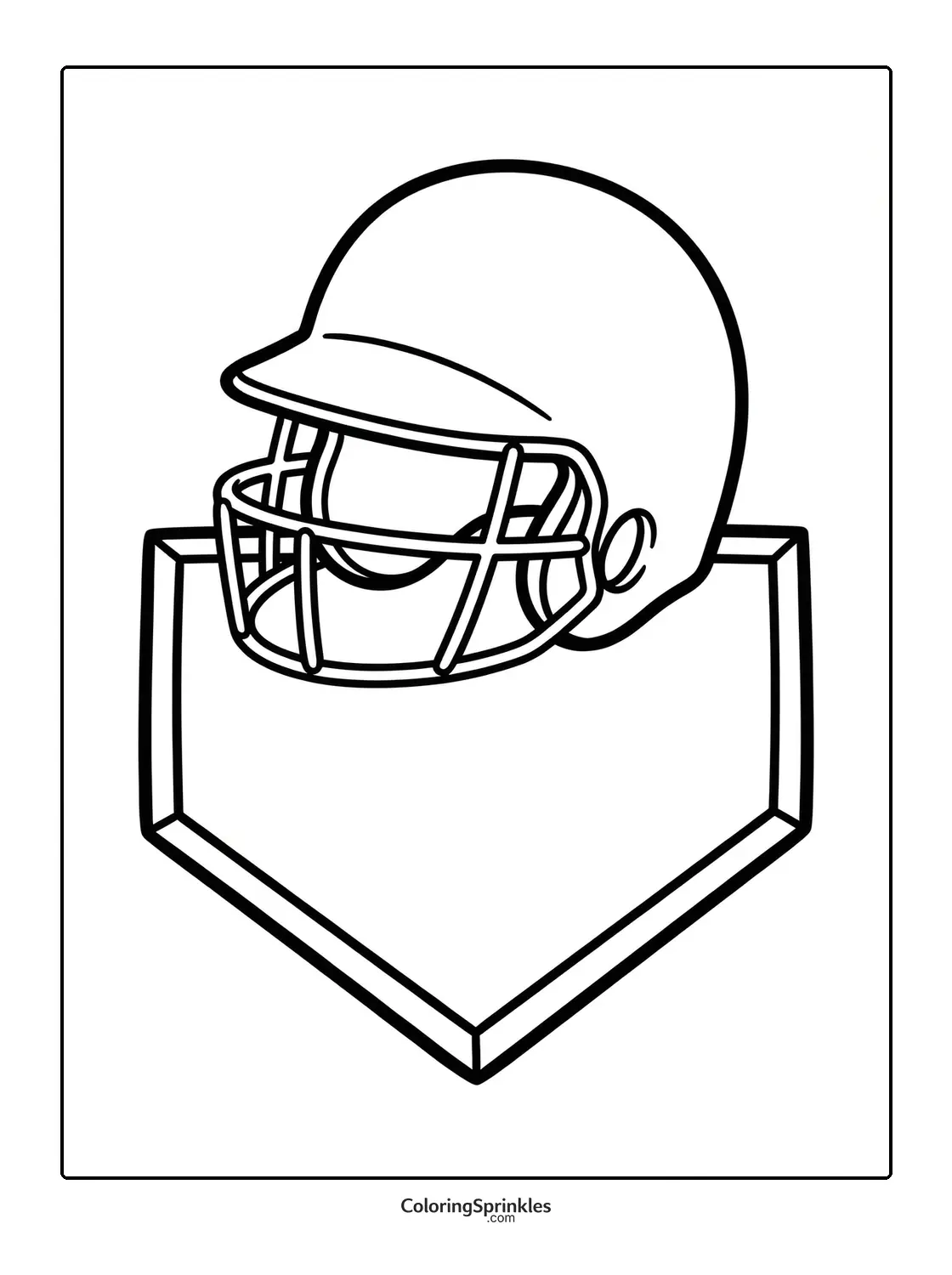 Coloring page of a softball helmet resting on home plate