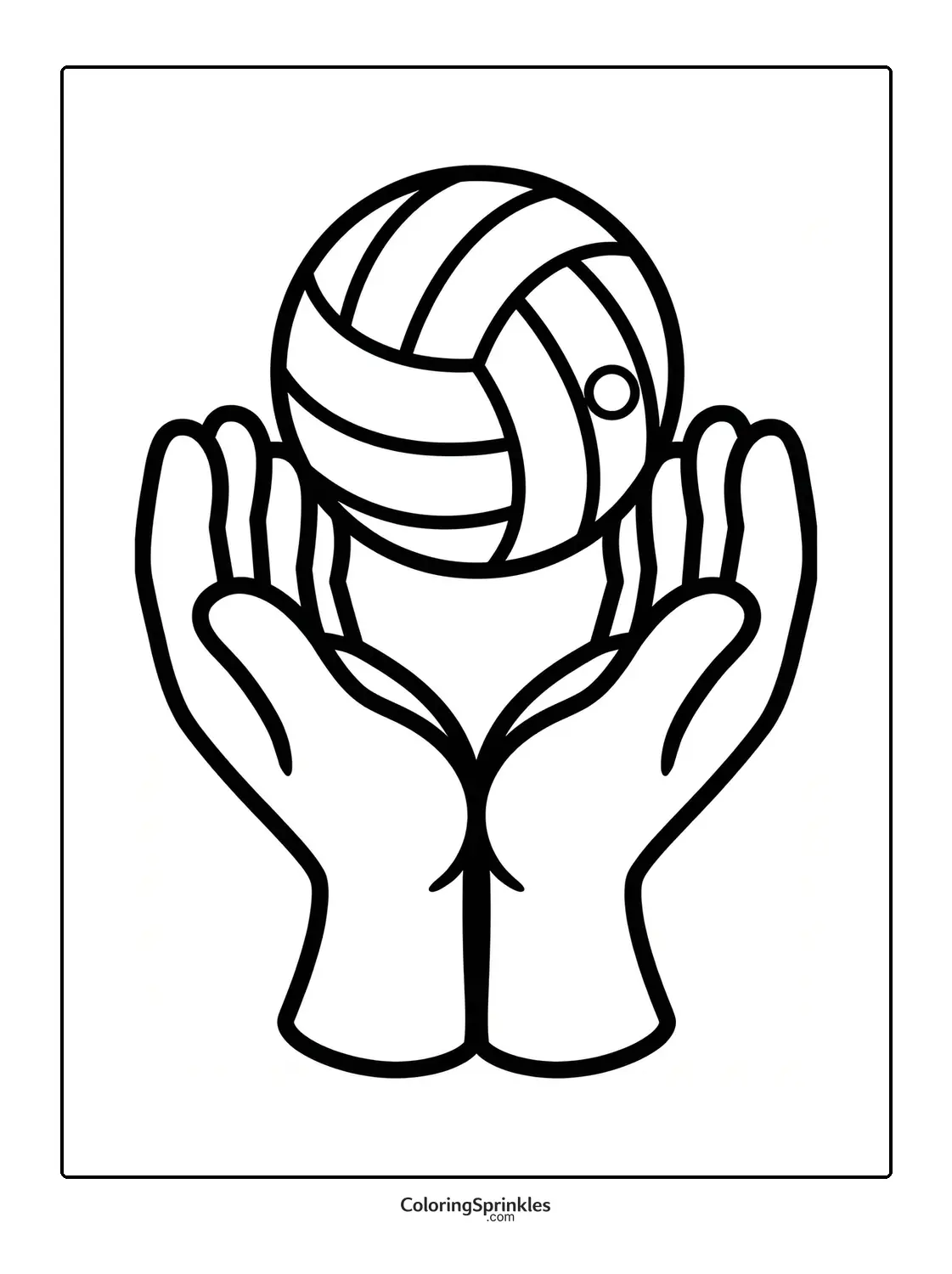Coloring page of hands catching a volleyball