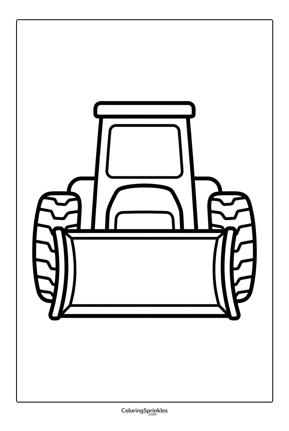 Coloring page of a bulldozer front view simple