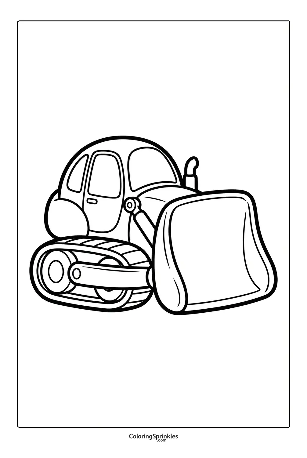 Coloring page of a simple cute bulldozer with tracks