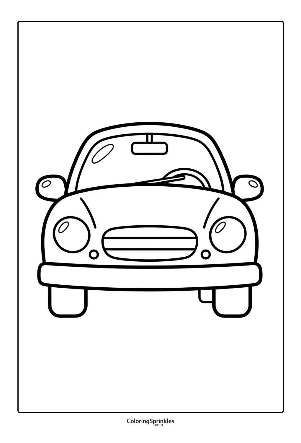 Coloring page of a car front view simple outline