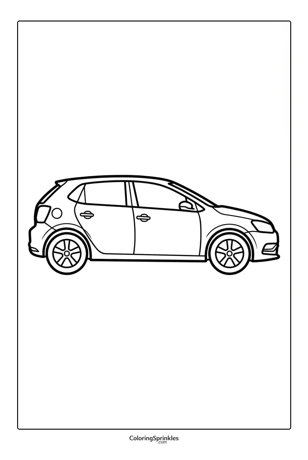 Coloring page of a compact hatchback car side view