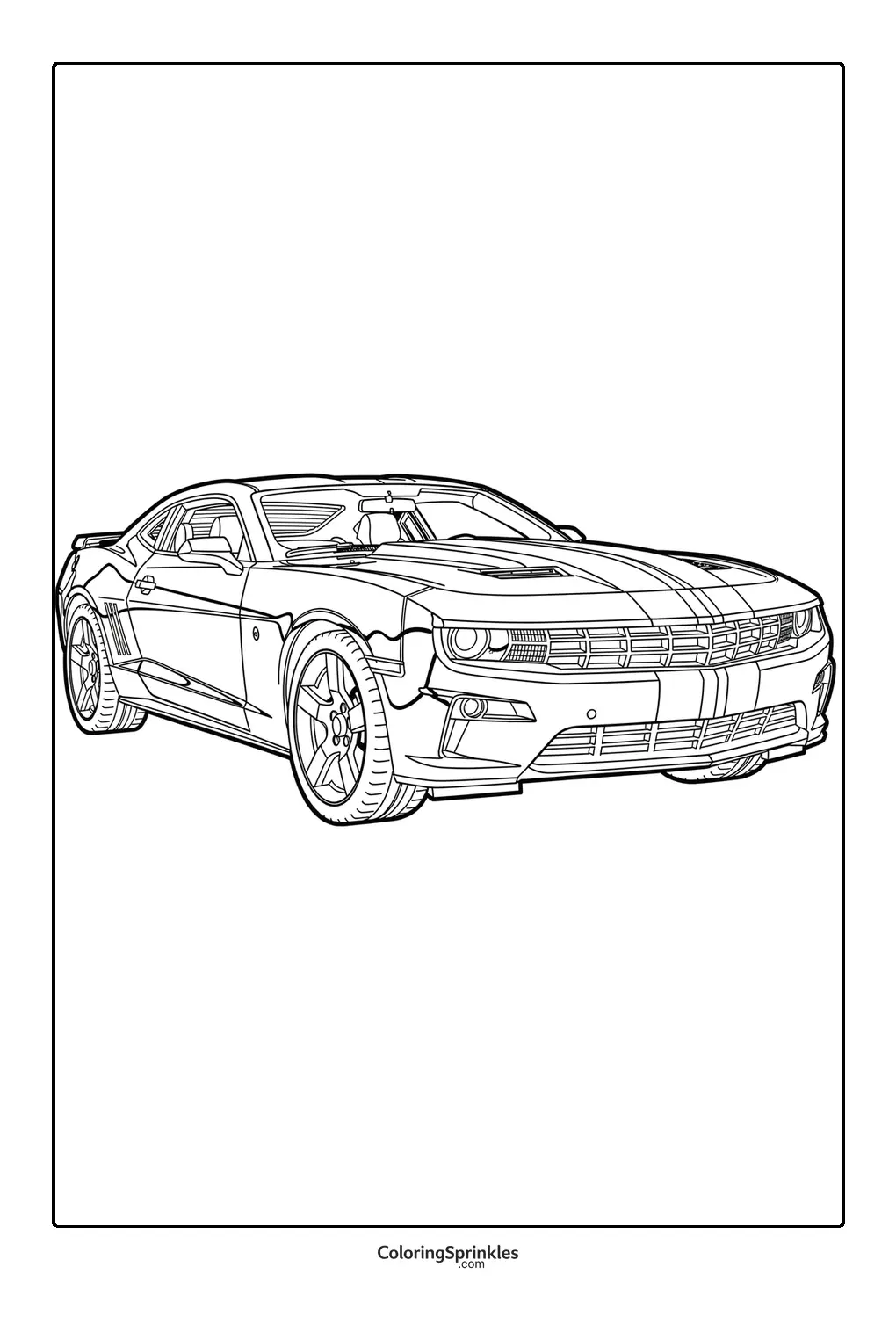 Coloring page of a muscle car sports coupe front view