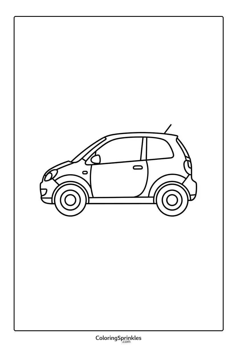 Coloring page of a small compact car in side view