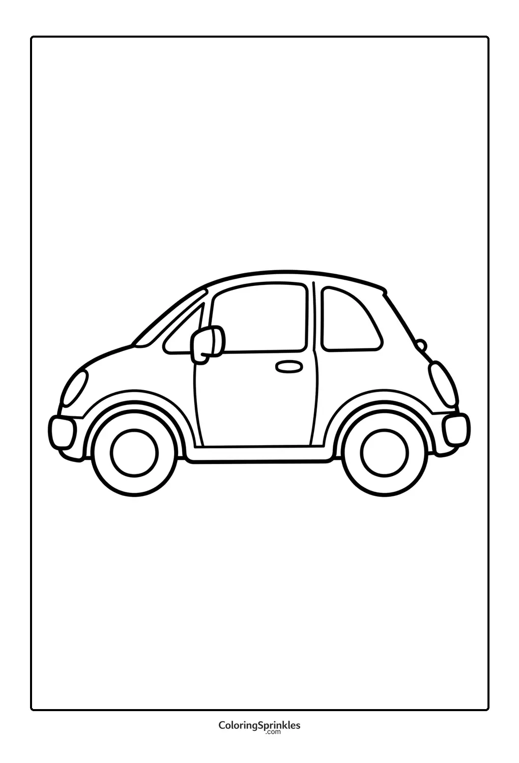 Coloring page of a small car side view outline
