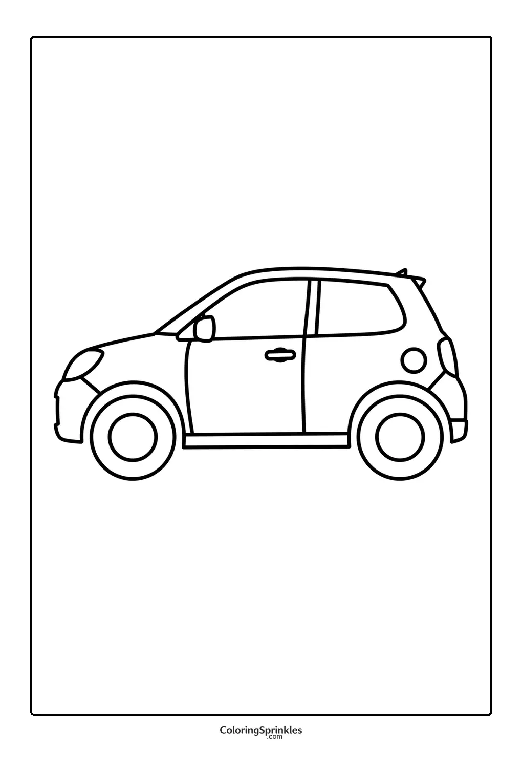 Coloring page of a small car side view outline