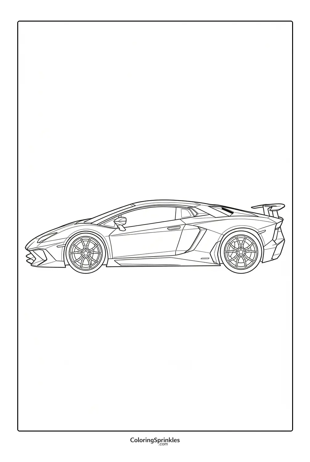 Coloring page of a detailed sports car side view