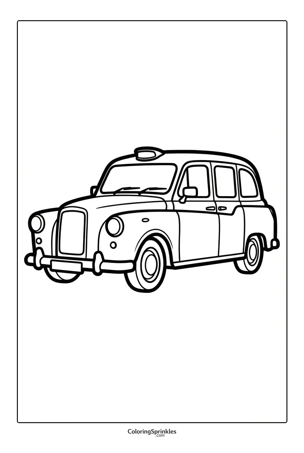 Coloring page of a vintage taxi cab car