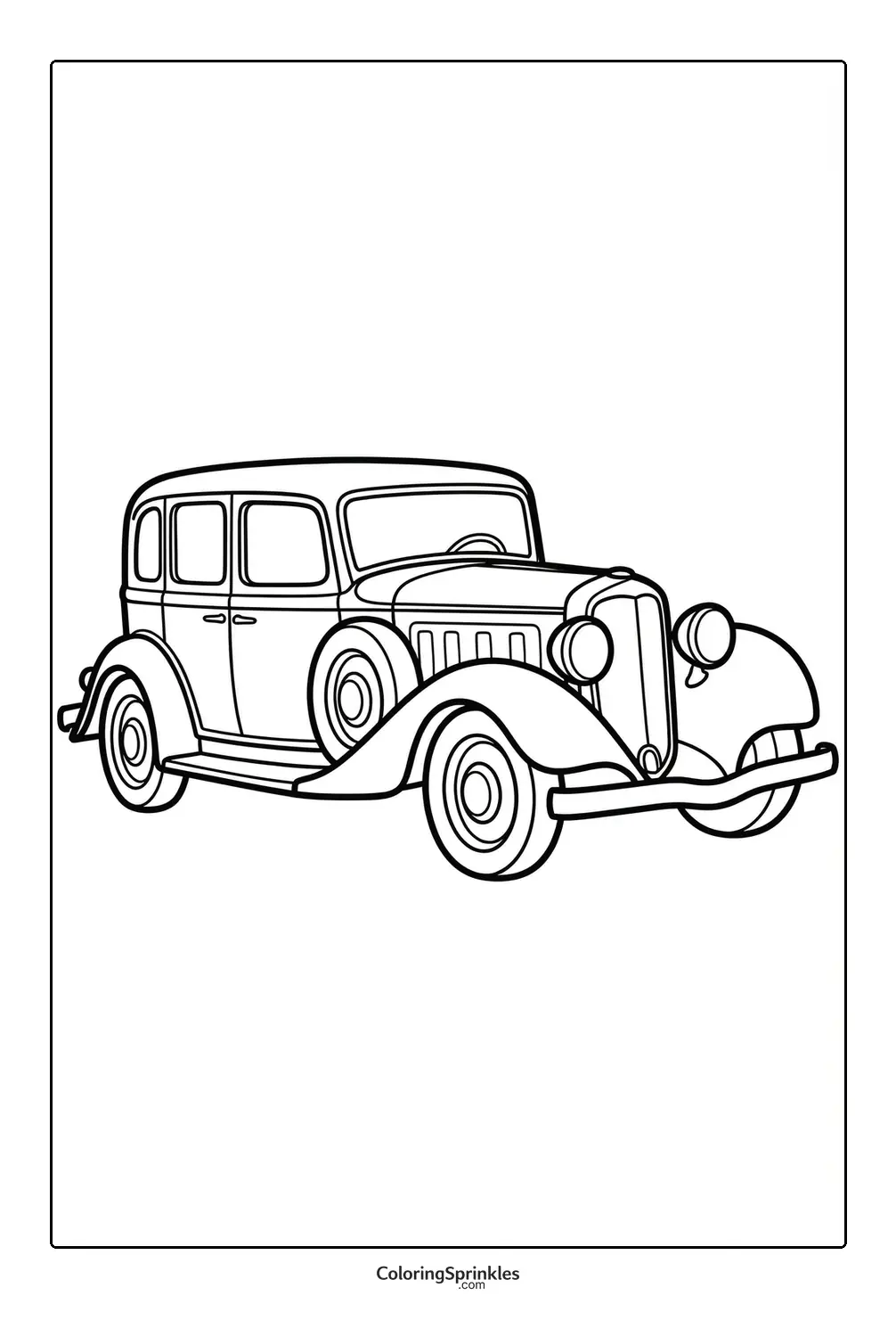 Coloring page of a vintage old-fashioned car