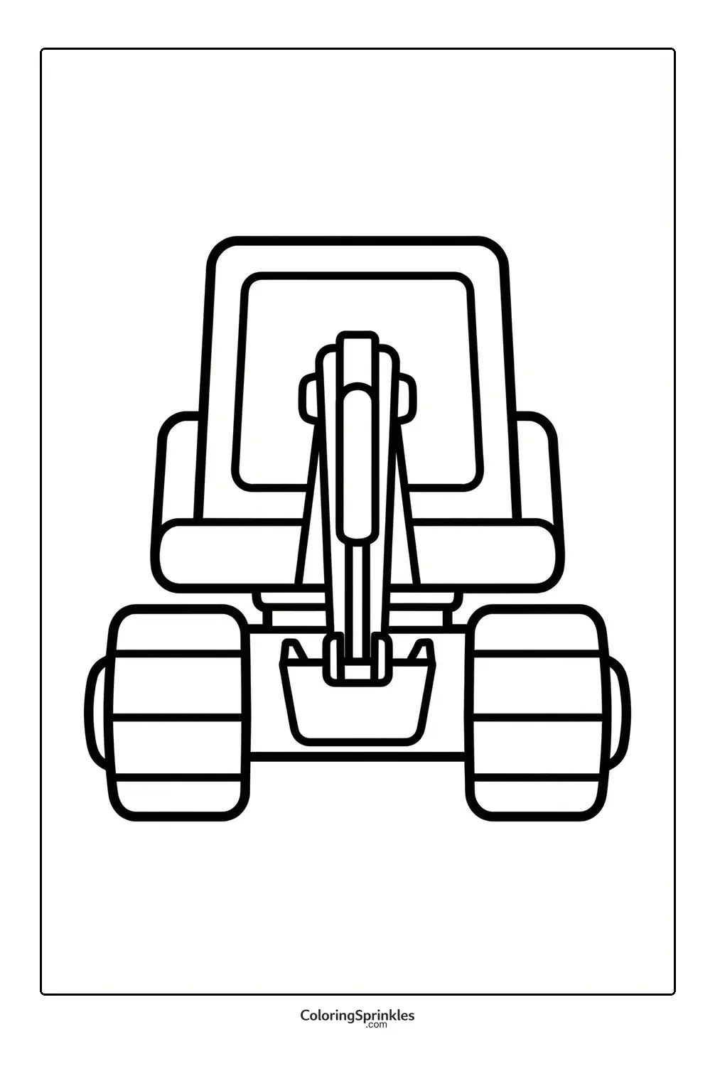 Coloring page of a digger front view simple