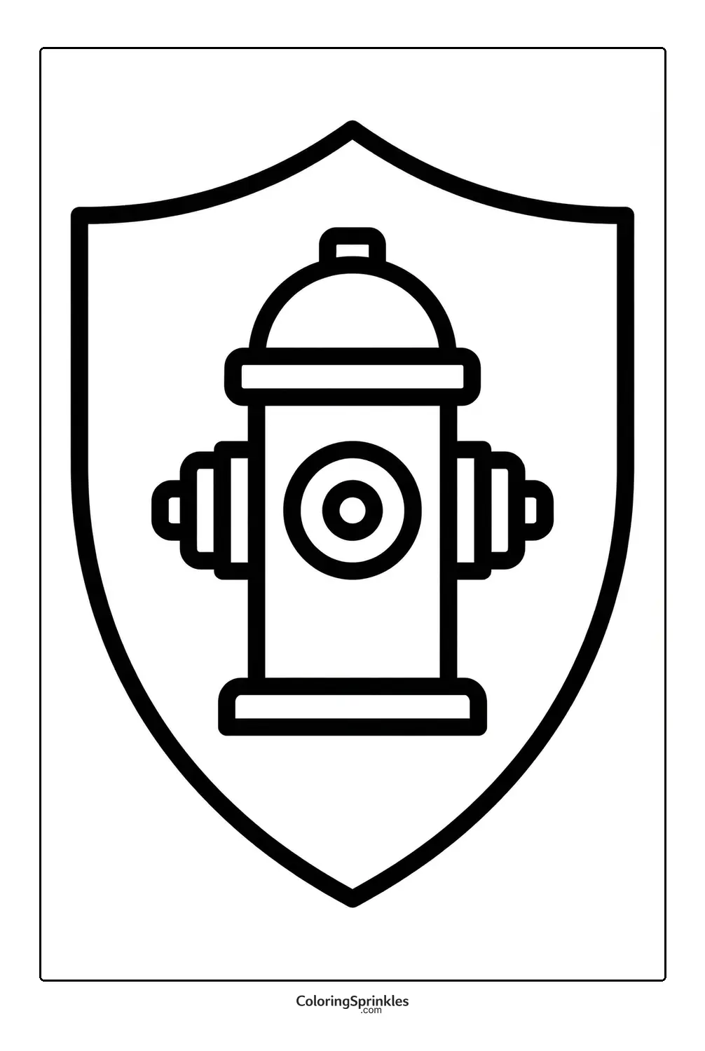 Coloring page of a fire hydrant inside a shield outline