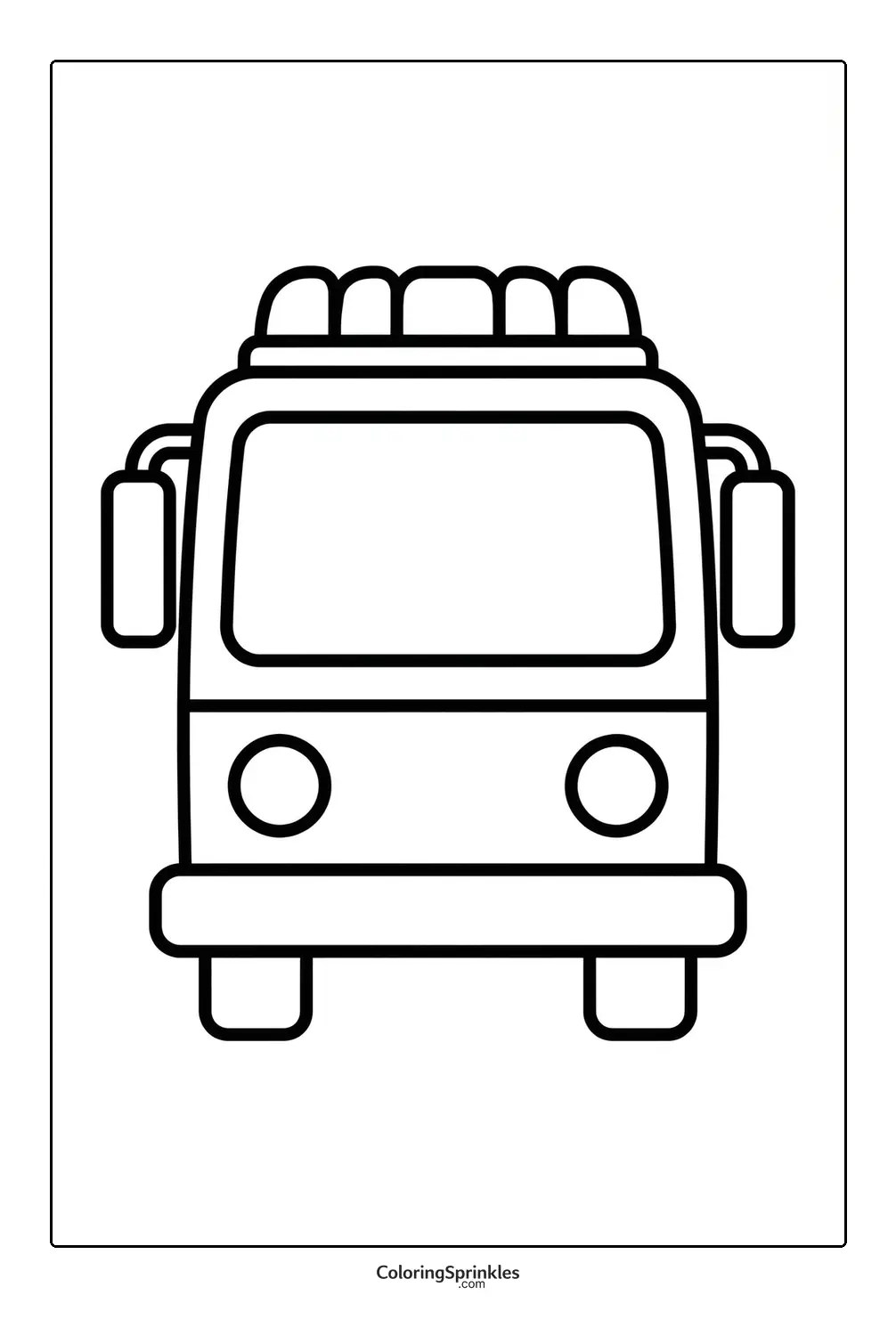 Coloring page of a fire truck front view simple outline