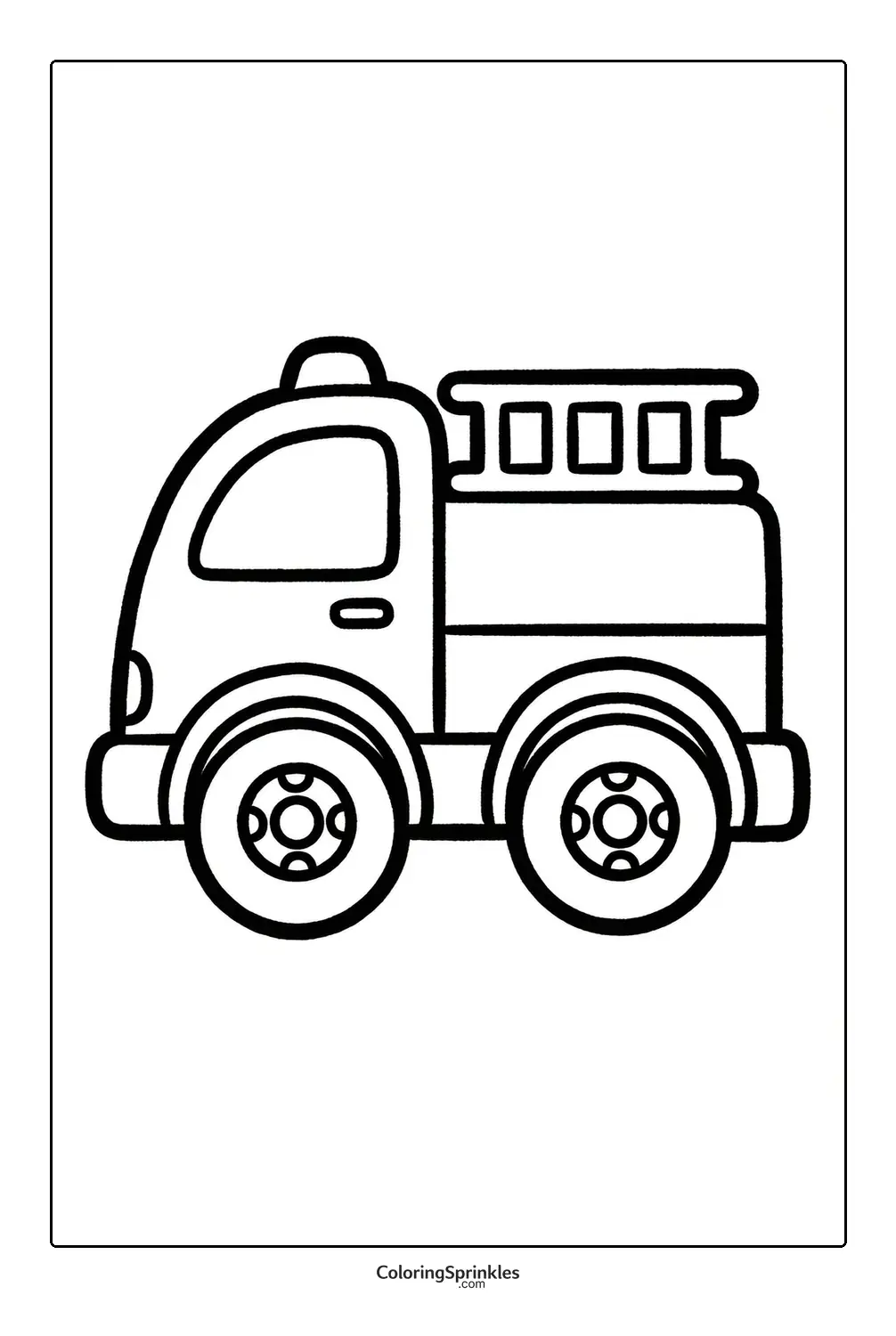 Coloring page of a simple fire truck side view