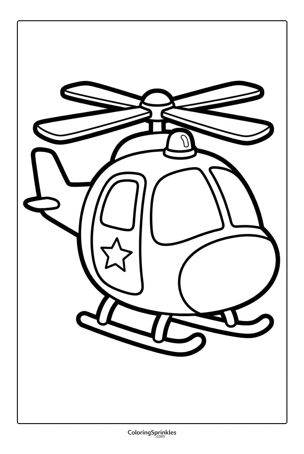 Coloring page of a simple police helicopter with a star emblem