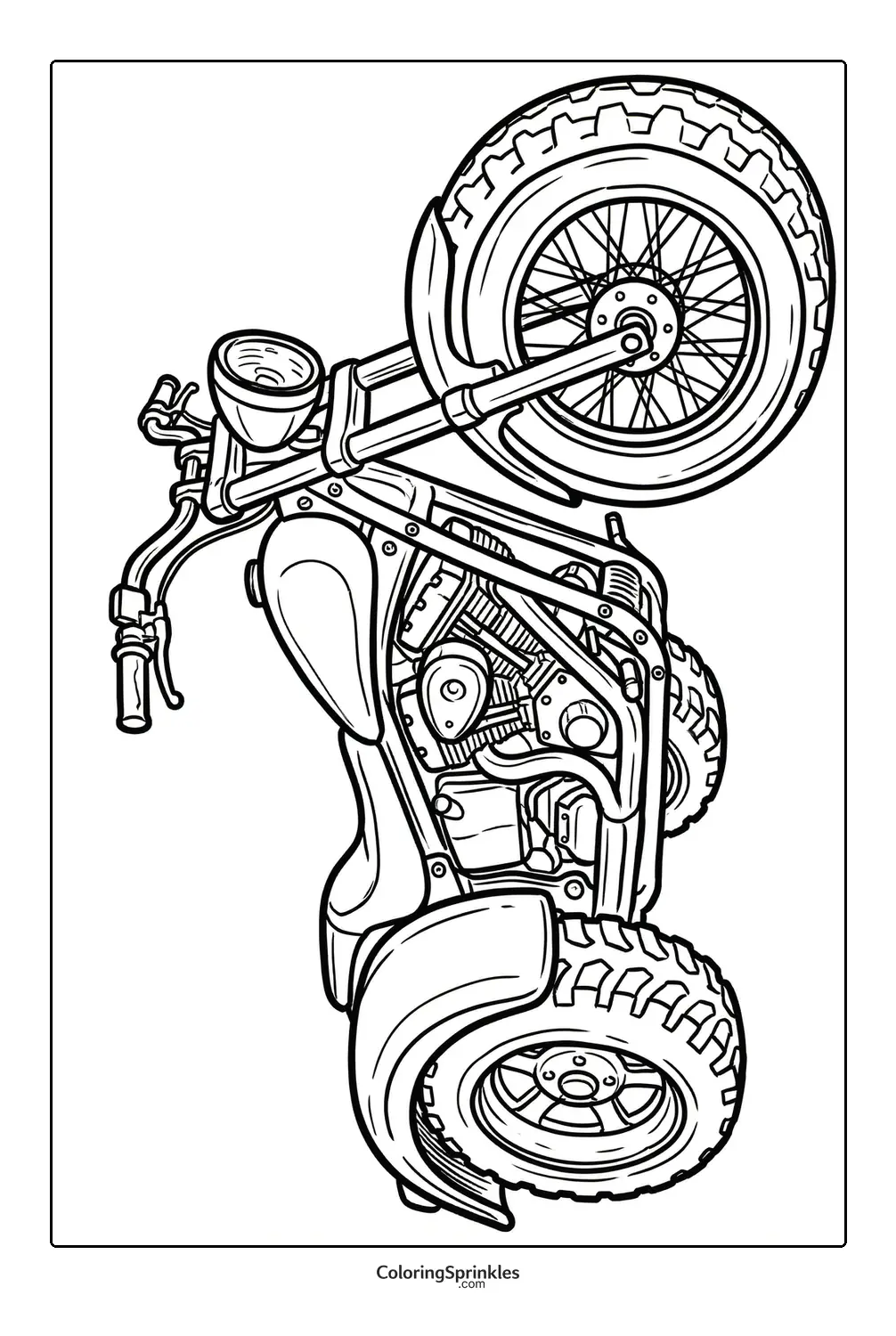 Coloring page of a motorcycle dirt bike from a side view