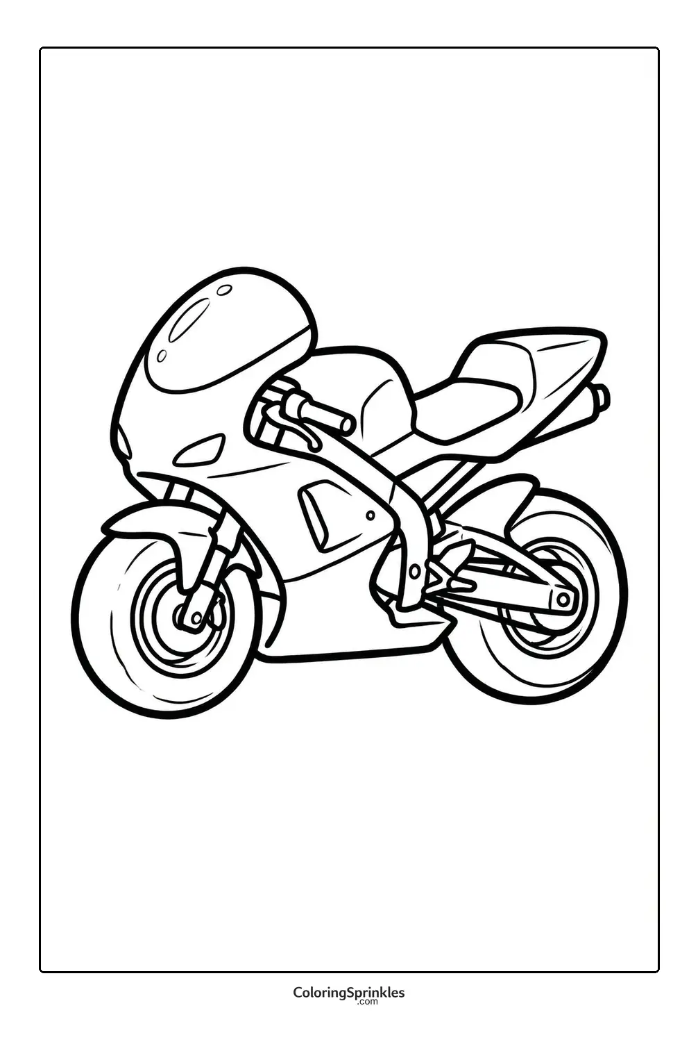 Coloring page of a sport motorcycle from the side view