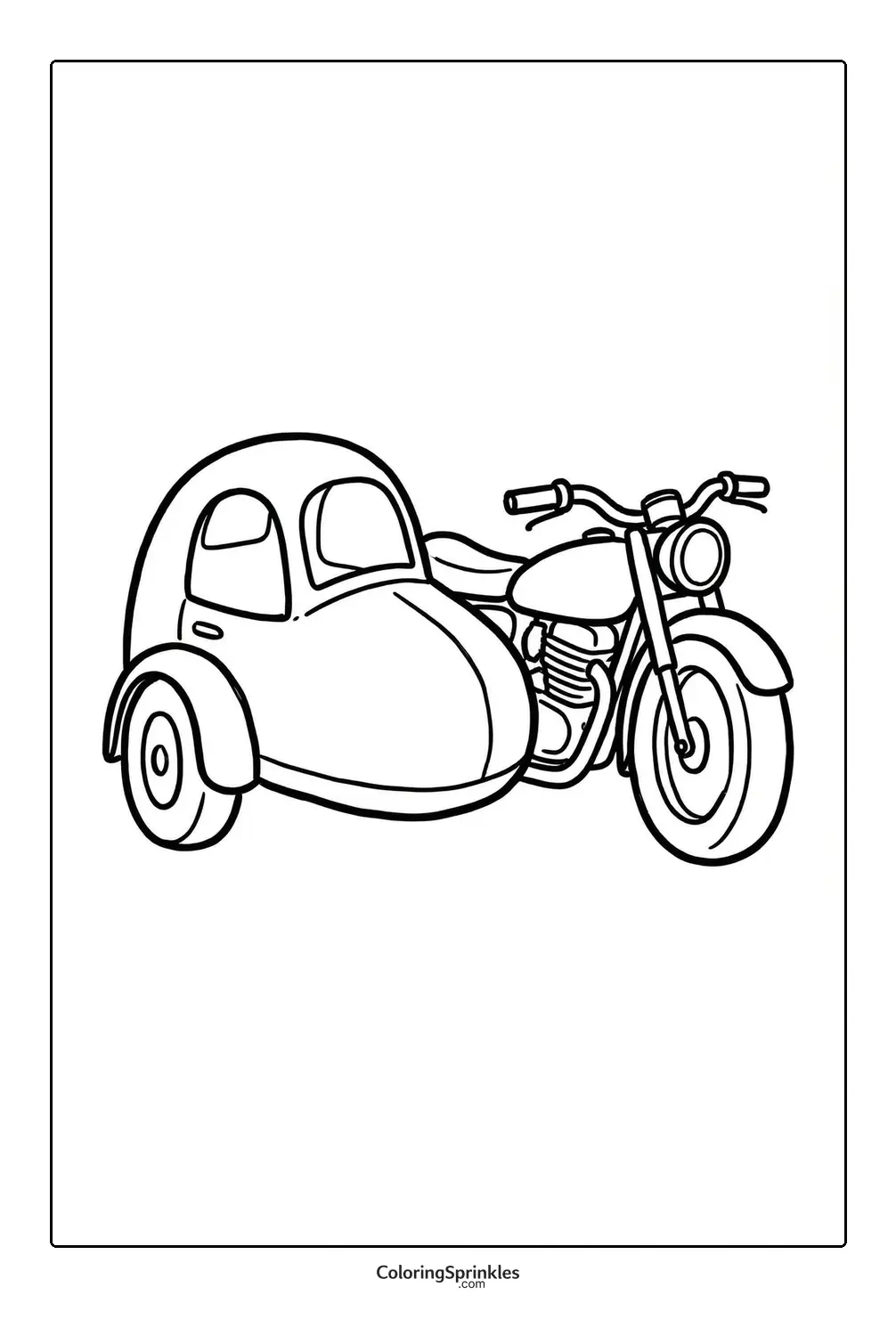 Coloring sheet of a motorcycle with a sidecar