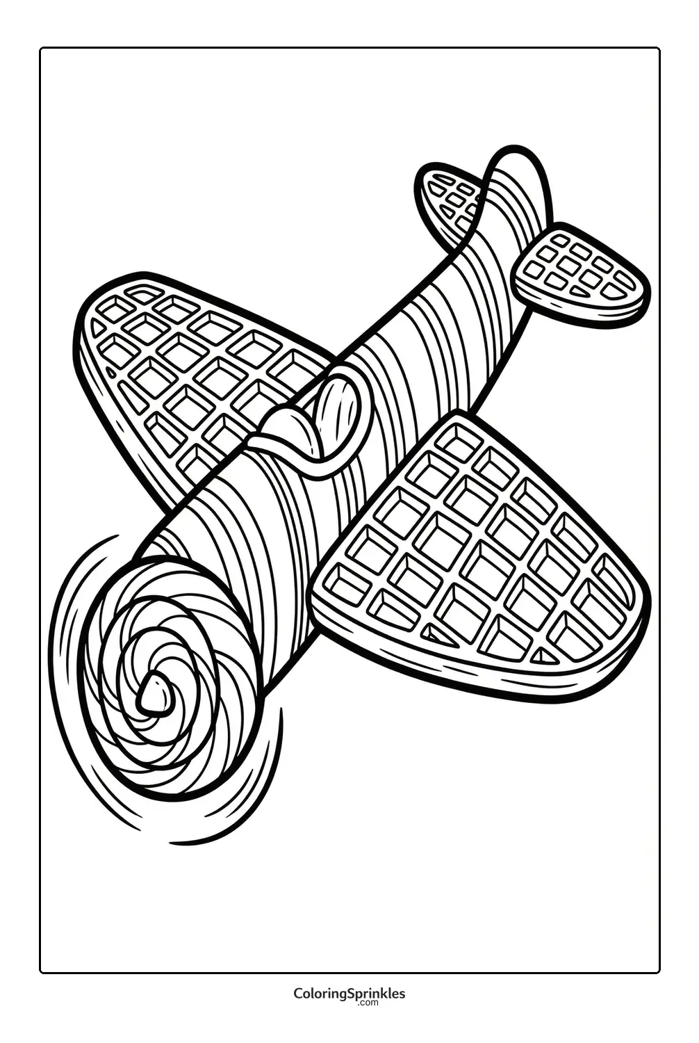 Coloring page of a propeller plane with grid pattern wings