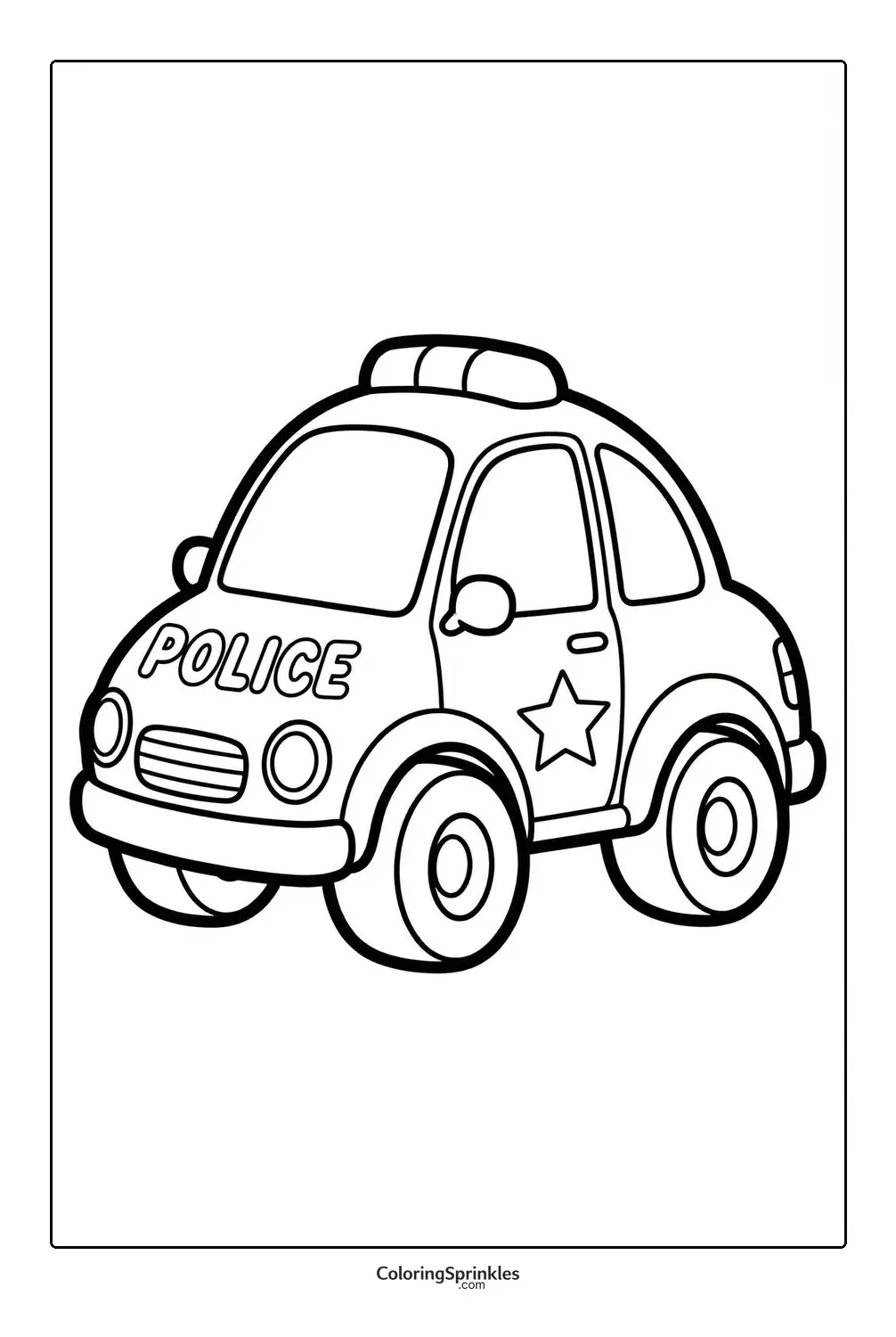 Coloring page of a simple cartoon police car
