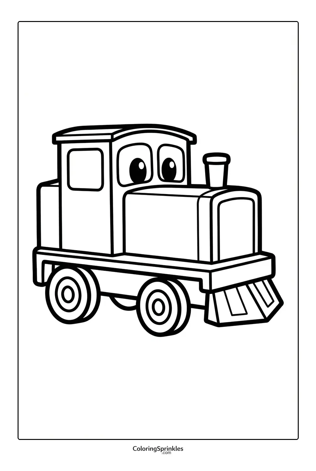 Coloring page of a cute cartoon train engine