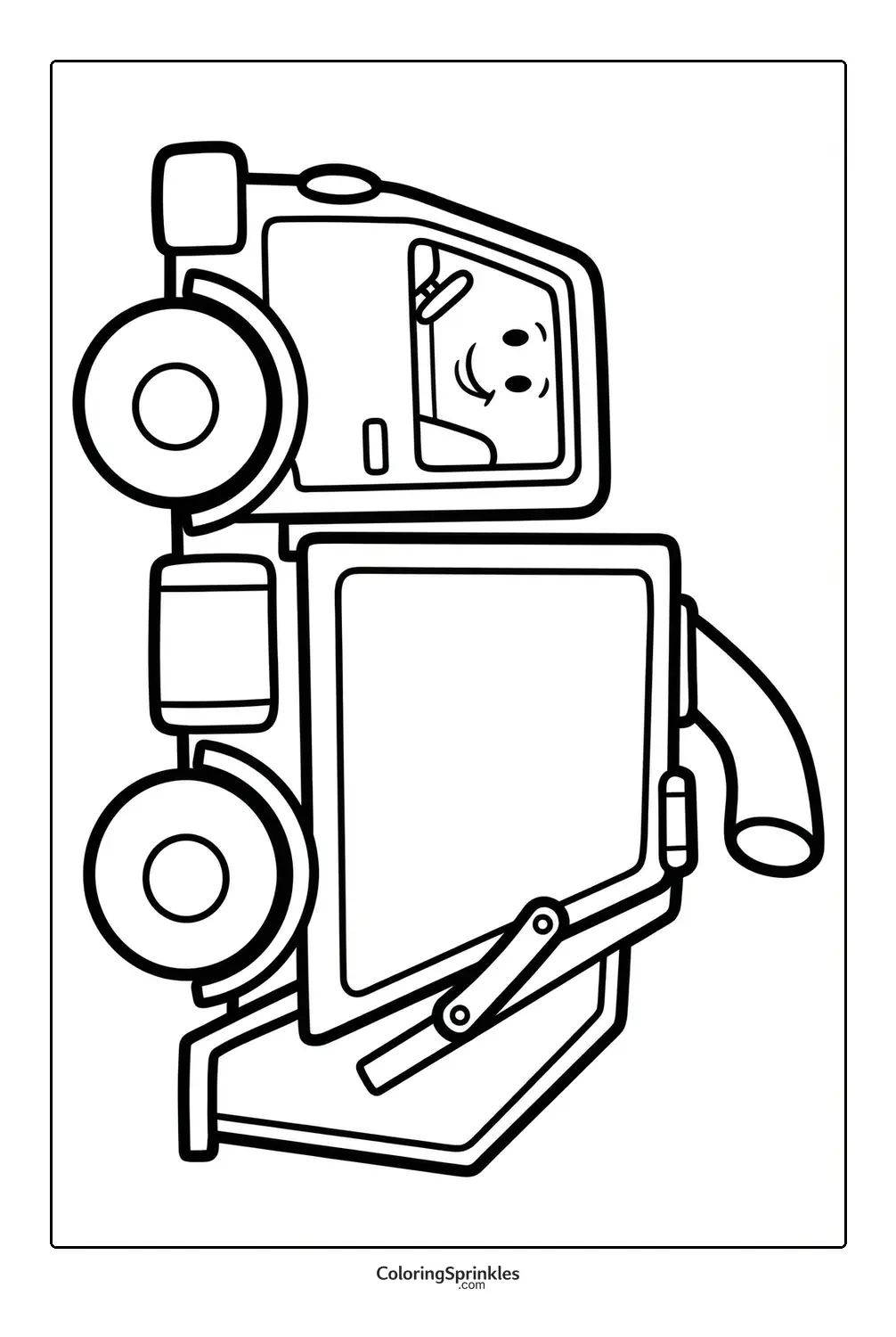 Coloring page of a fire truck with a smiling driver