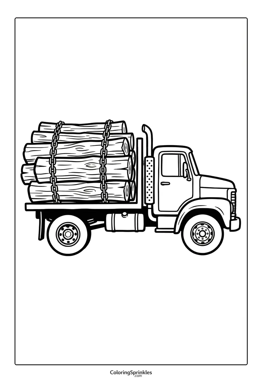 Coloring page of a logging truck carrying wood logs