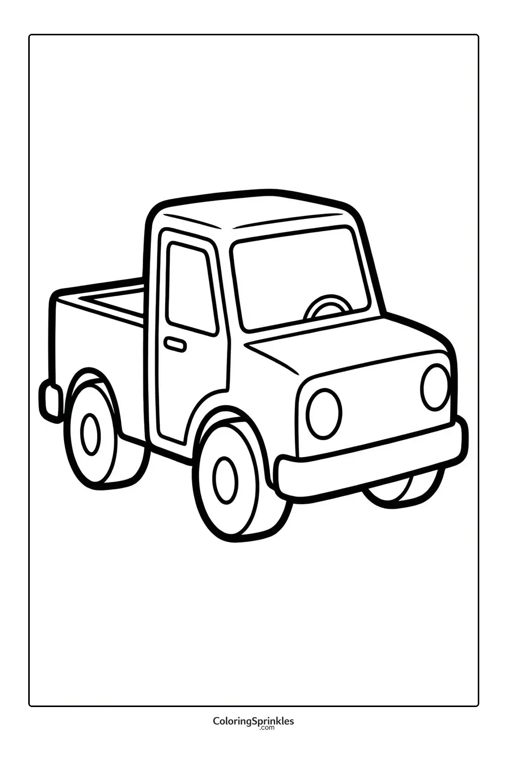 Coloring page of a simple pickup truck outline