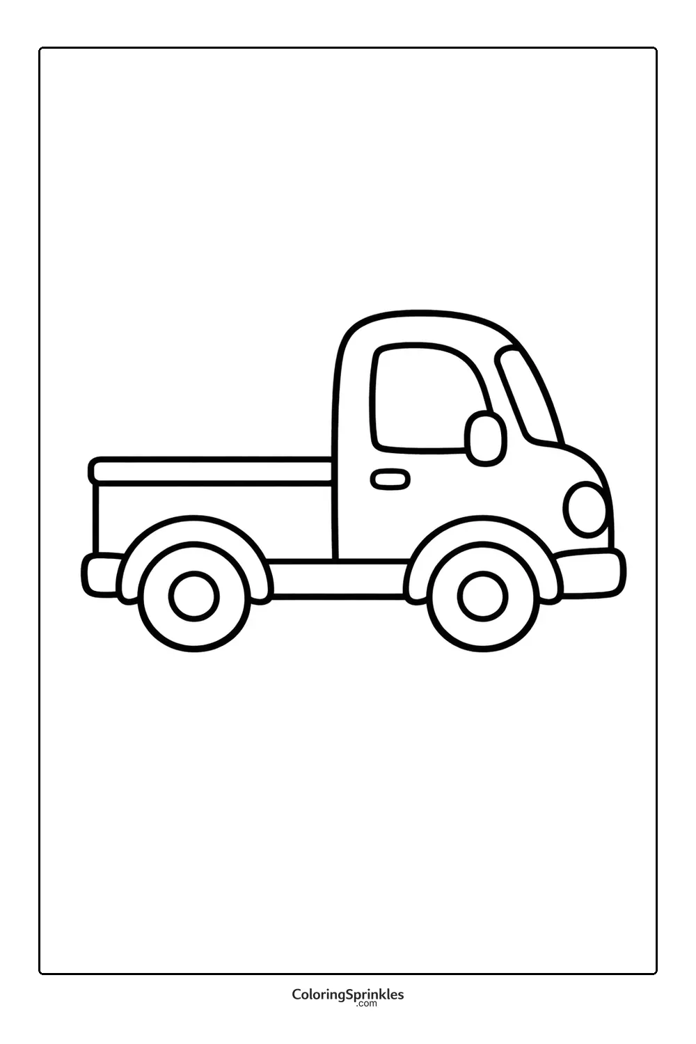 Coloring page of a simple pickup truck outline