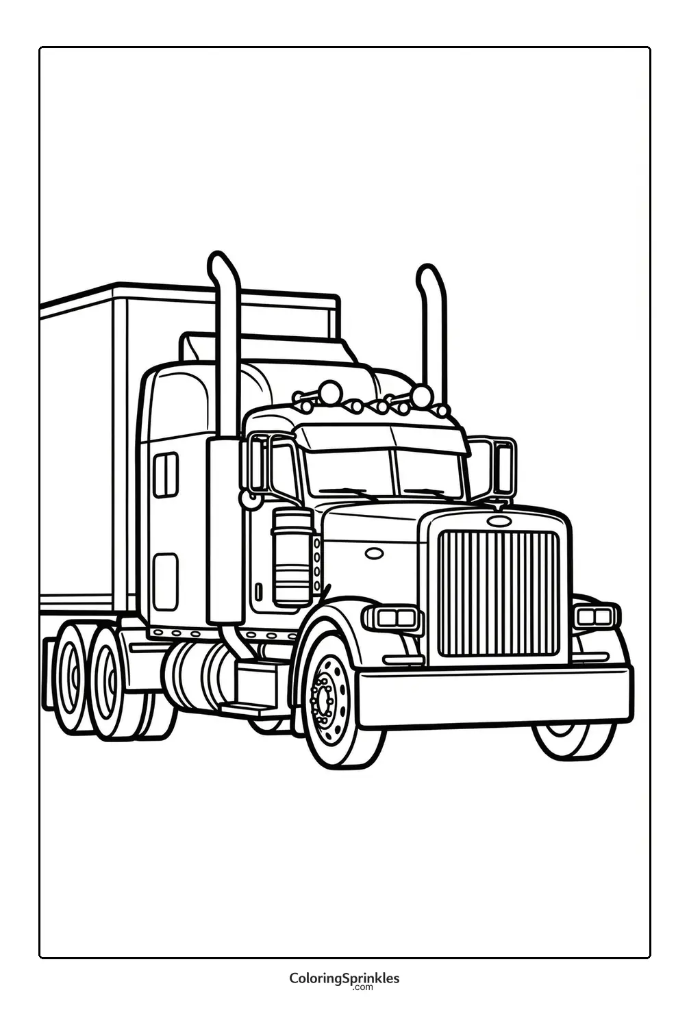 Coloring page of a semi truck big rig