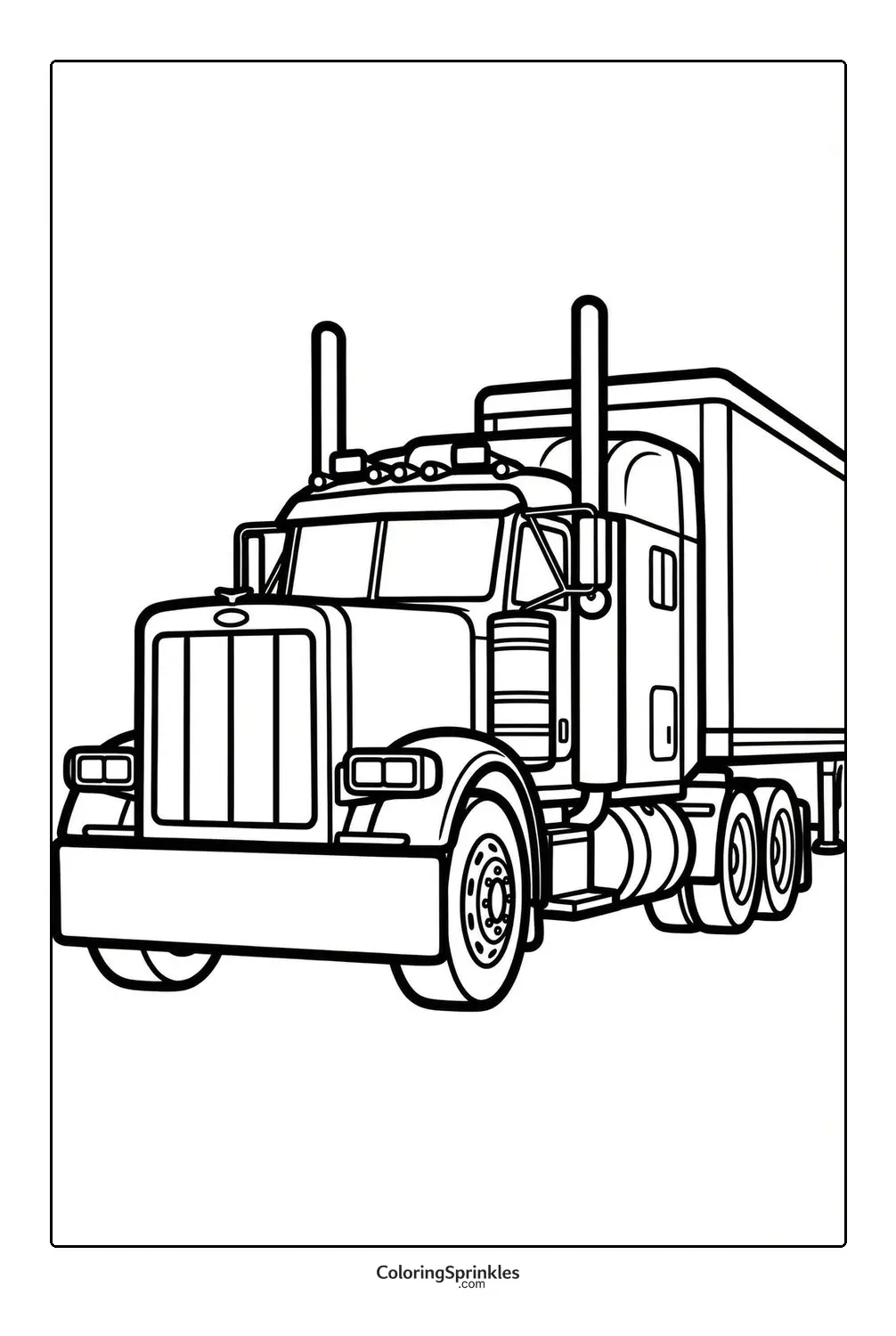 Coloring page of a semi truck big rig