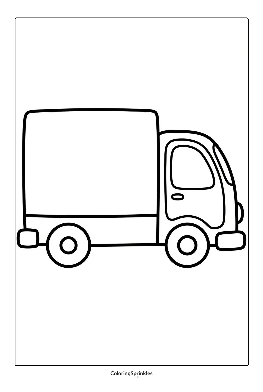 Coloring page of a simple box truck outline