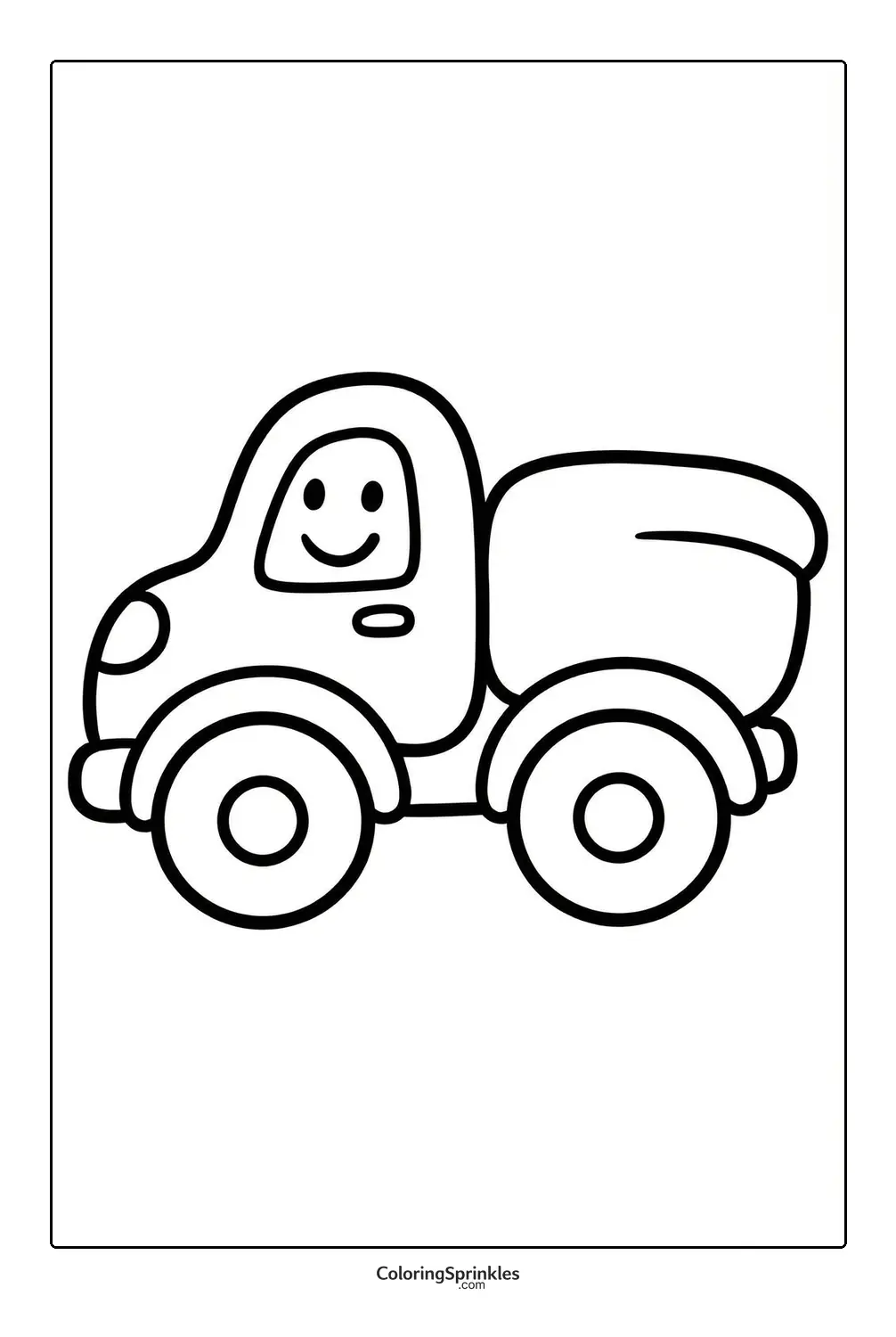 Coloring page of a smiling dump truck
