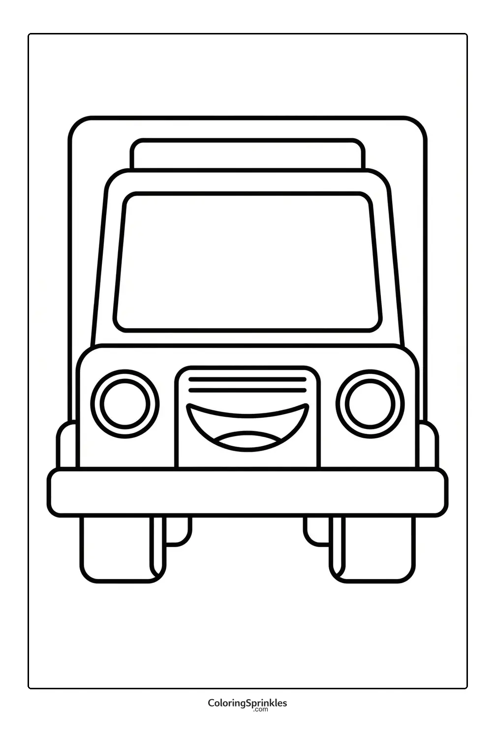 Coloring page of a smiling truck front view